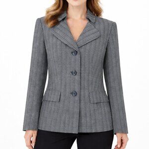 Le Suit Blazer Women Size 14 Black White Textured Front Flap Pockets Lined